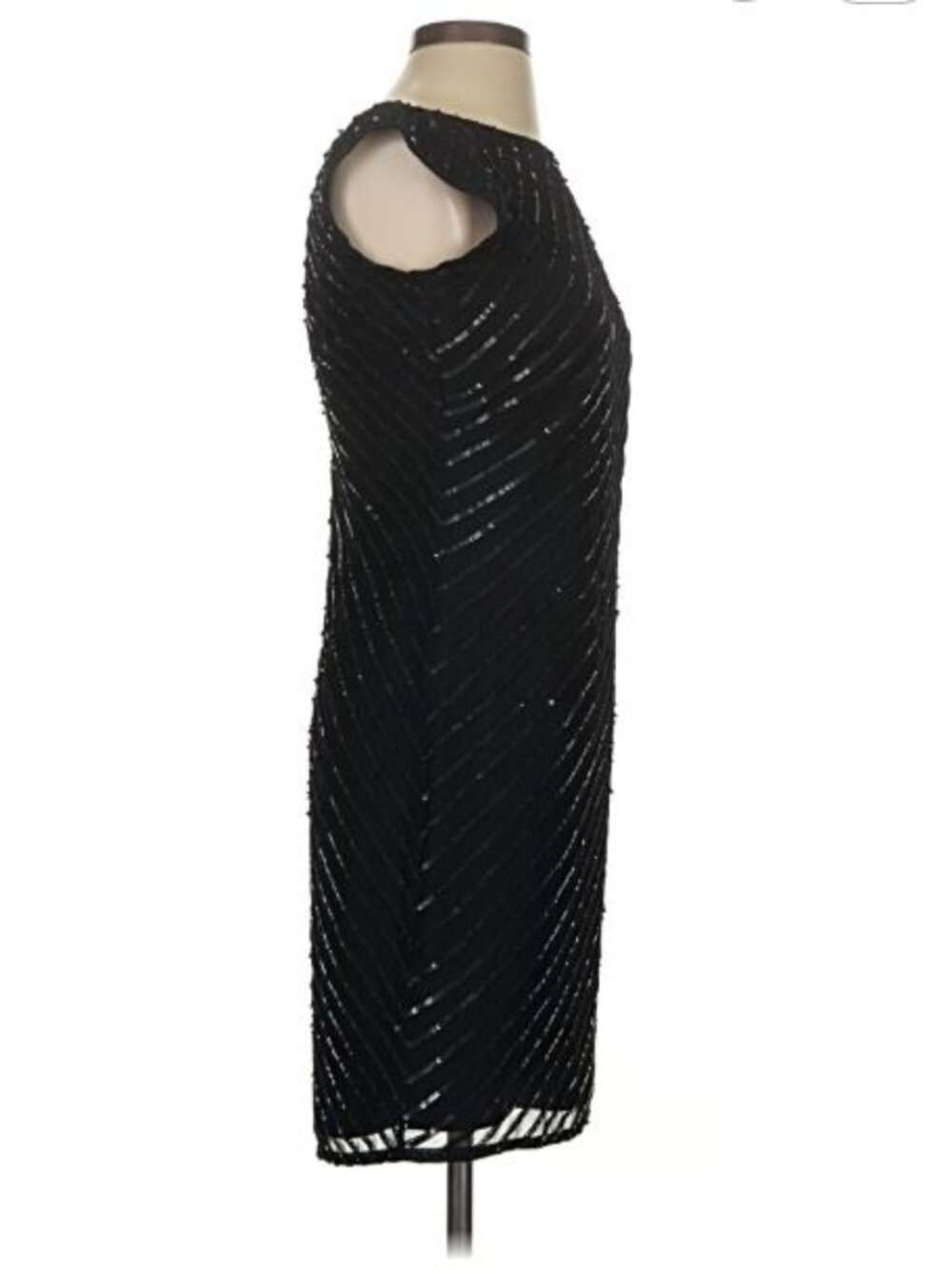 Adian Mattox Sequin Cocktail Dress XS 2 Black Mini Asymmetrical Cap Sleeves Y2K - Picture 4 of 8